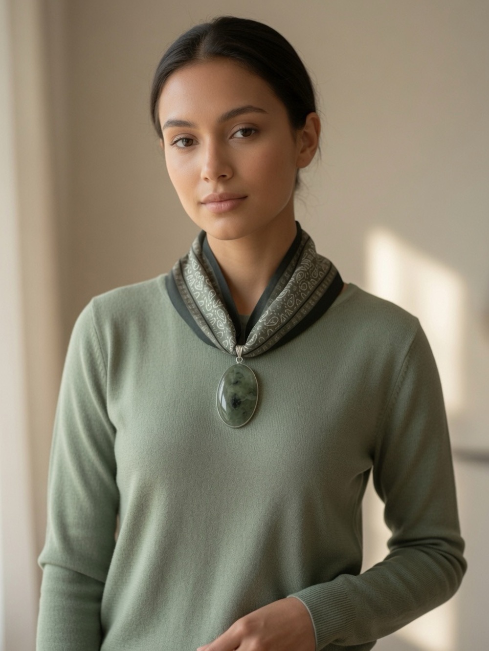 Prehnite Pendant Scarf Necklace